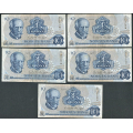 -69- Lott 5 stk. 10 kroner 1977Q, erst, VK - Erstatningssedler. QD, QH, QJ, QI, QS

Kv. 1- til 1 / Numisma Mynthandel A/S: kr.  1,-