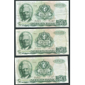 -37- Lott 3 stk. 50 kr. 1982 Z-0, erst, VK - Presset. Erstatningssedler.

Kv. 1- / Numisma Mynthandel A/S: kr.  2,-