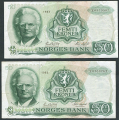 -40- Lott 2 stk. 50 kr. 1983 Z-0, erst, VK - Presset. Erstatningssedler.

Kv. 1/1- til 1- / Numisma Mynthandel A/S: kr.  1,-