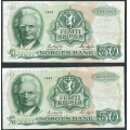 -41- Lott 2 stk. 50 kr. 1983 Z-0, erst, VK - Presset. Erstatningssedler.

Kv. 1- / Numisma Mynthandel A/S: kr.  234,-