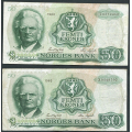 -45- Lott 2 stk. 50 kr. 1983 Z-0, erst, VK - Presset. Erstatningssedler.

Kv. 1- / Numisma Mynthandel A/S: kr.  3,-