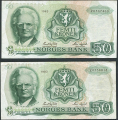 -50- Lott 2 stk. 50 kr. 1983 Z-0, erst, VK - Presset. Erstatningssedler.

Kv. 1/1+ og 1- / Numisma Mynthandel A/S: kr.  1,-