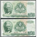 -51- Lott 2 stk. 50 kr. 1983 Z-0, erst, VK - Presset. Erstatningssedler.

Kv. 1- / Numisma Mynthandel A/S: kr.  1,-