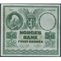 -37- 50 kroner 1957C, kv. 1+ - Presset. Vannmerke type 2 / Numisma Mynthandel A/S: kr.  1,-