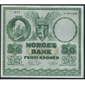 -38- 50 kroner 1957C, kv. 1/1+, to nlehull. - Presset. Vannmerke type 2 / Numisma Mynthandel A/S: kr.  1,-