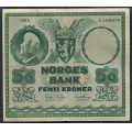 -11- 50 kroner 1956C, kv. 1/1-, 2-3 mm bretterifter. - Presset. Flekk bakside. / Numisma Mynthandel A/S: kr.  1,-