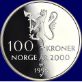 -18- 100 kr 1999(2), Mill, Proof, anm. - I kapsel. Illustrasjonsbilder. / Numisma Mynthandel A/S: kr.  315,-