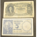 5 kr. 1942 U og 1960 J - Bilder er sedlene du fr. 5 kr. 1942 U Kv. 1-/2 og 1962 Kv. 1 pskrevet 60. Vurder fra bilder. IKKE SALR. / Tore Rimstad: kr.  20,-